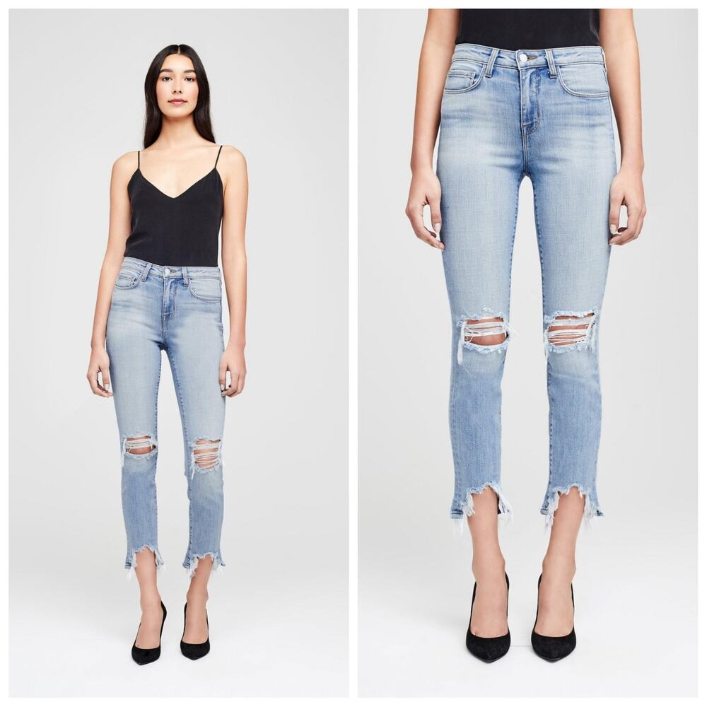 L'AGENCE Womens High Line Skinny Jeans Size 25 Light Wash Raw Hem Classic Brasie